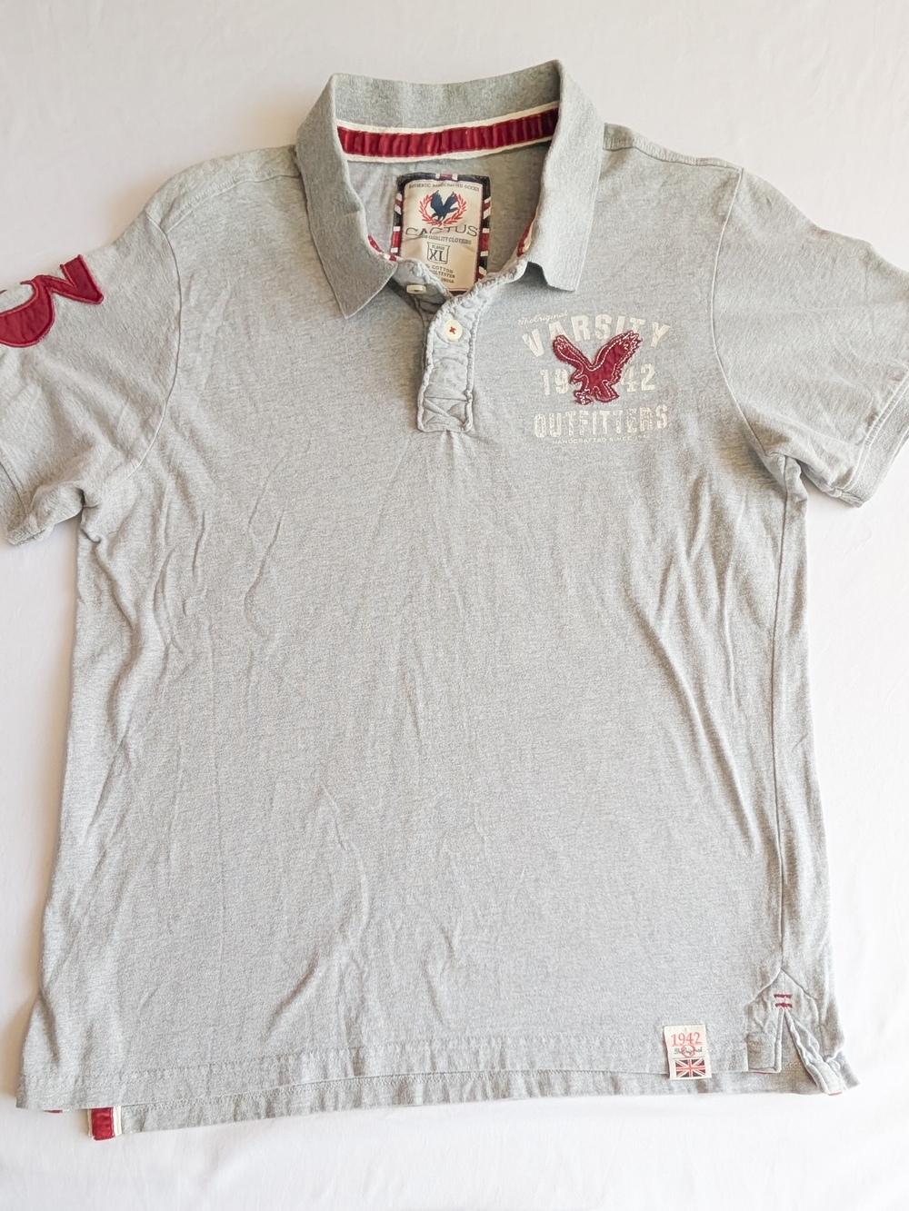 Cactus Varsity Outfitters Men's Gray Eagle Embroidered Rugby Polo Y2K Shirt XL